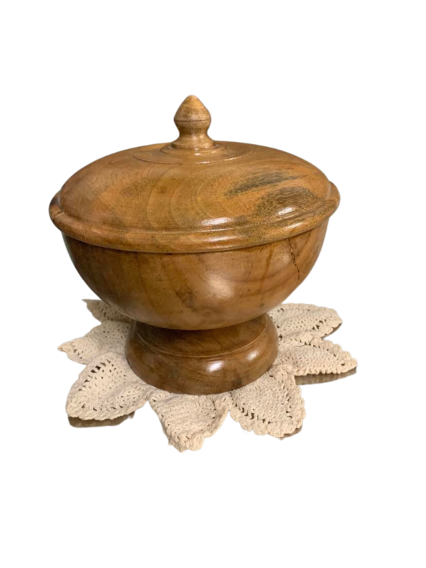 Avocado wood handcrafted bowl with lid