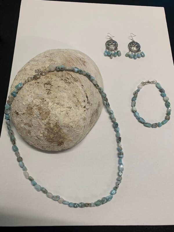 Blue Larimar Gemstone Necklace Bracelet Earrings set