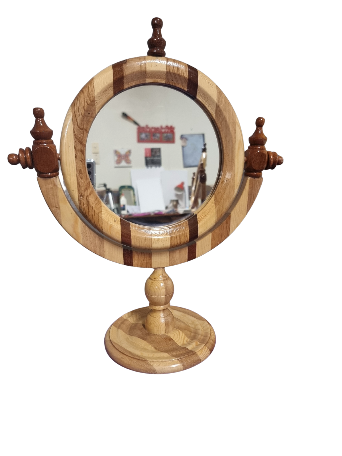 Marquetry Wood Swivel Mirror stand