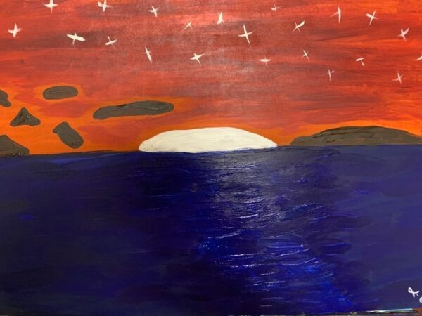 Moonlit sunset night acrylic painting