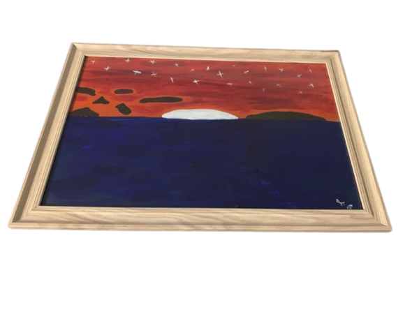 Moonlit Sunset night acrylic painting framed