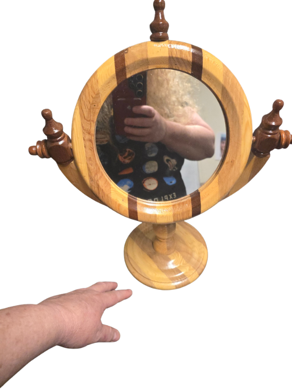 Marquetry Handmade Wood Swival Round Mirror