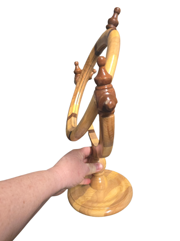 Marquetry Handmade Wood Swival Round Mirror