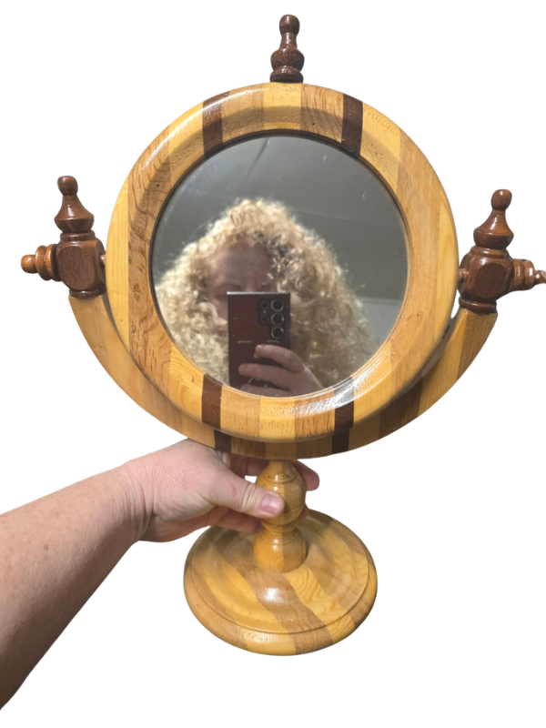 Marquetry Handmade Wood Swival Round Mirror