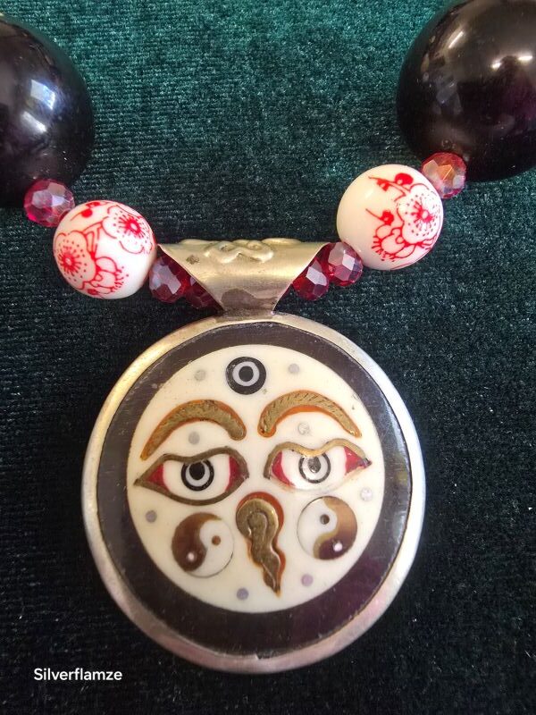Yin Yang Yellow Black Bead Necklace Set