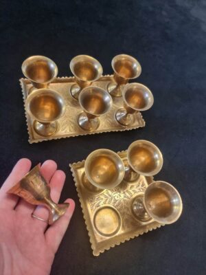 Brass Vintage 10 Liqueur Goblets and Trays