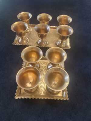 Brass Vintage 10 Liqueur Goblets and Trays