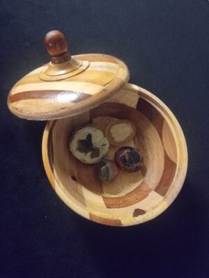 Marquetry Handmade Wooden Bowl with Lid