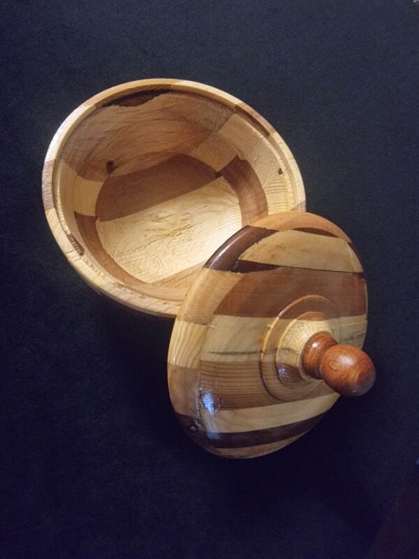 Marquetry Handmade Wooden Bowl with Lid