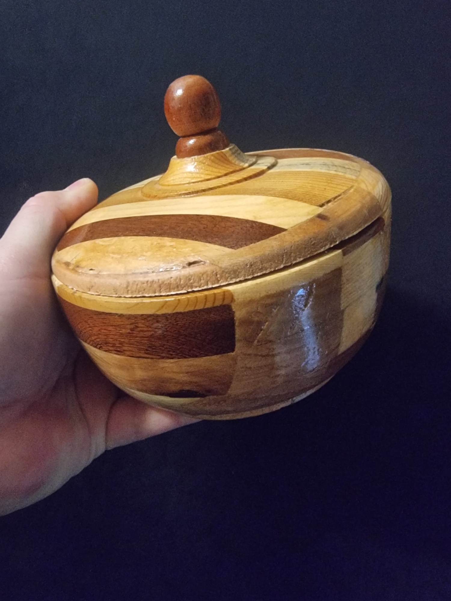 Marquetry Handmade Wooden Bowl with Lid