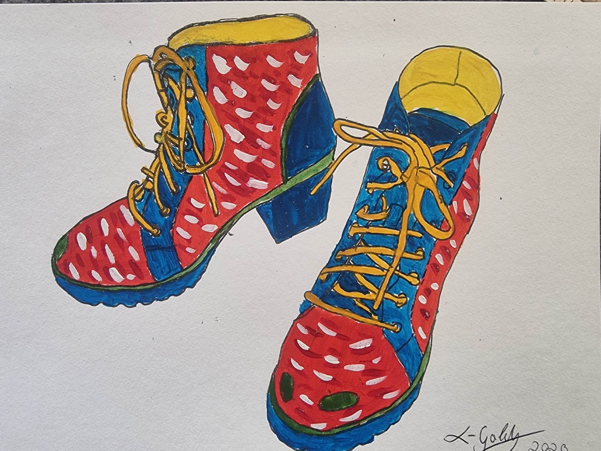 My boots painted in gouache by Erica Golding