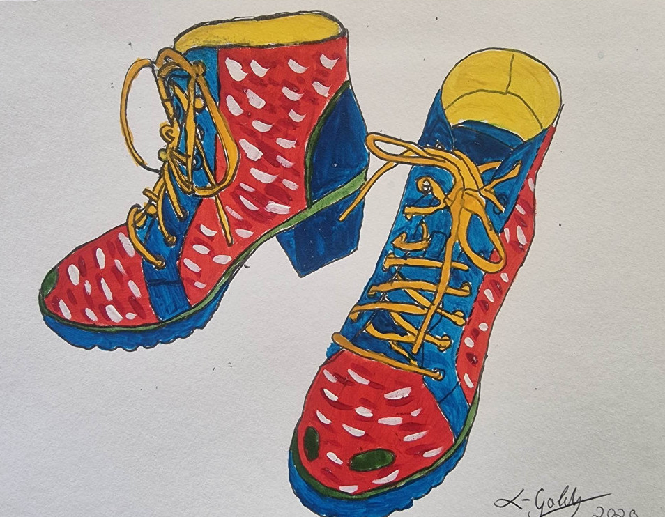 My Boots painted in gouache by Erica Golding