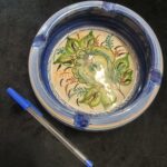 Porcelain Hand Painted Blue Green Flower Ashtray