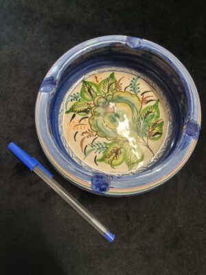 Porcelain Hand Painted Blue Green Flower Ashtray