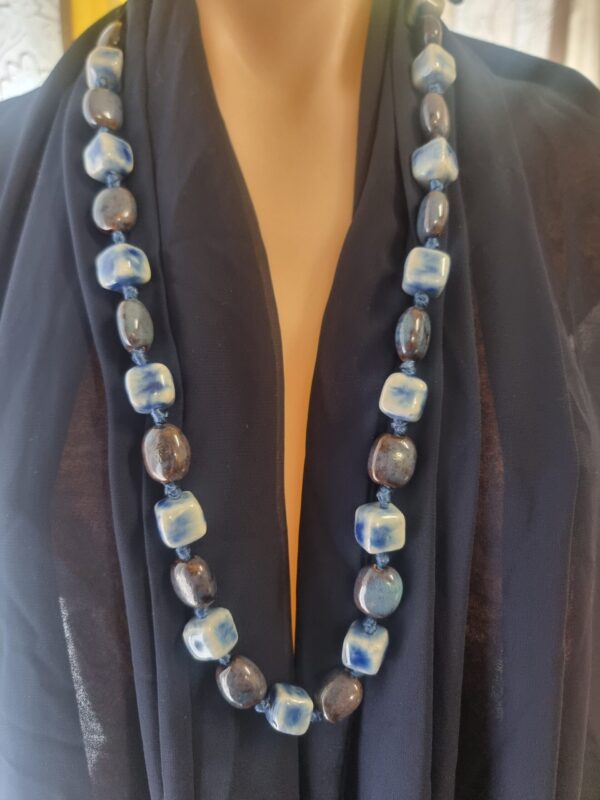 Blue sqaure ceramic vintage 80 cm necklace