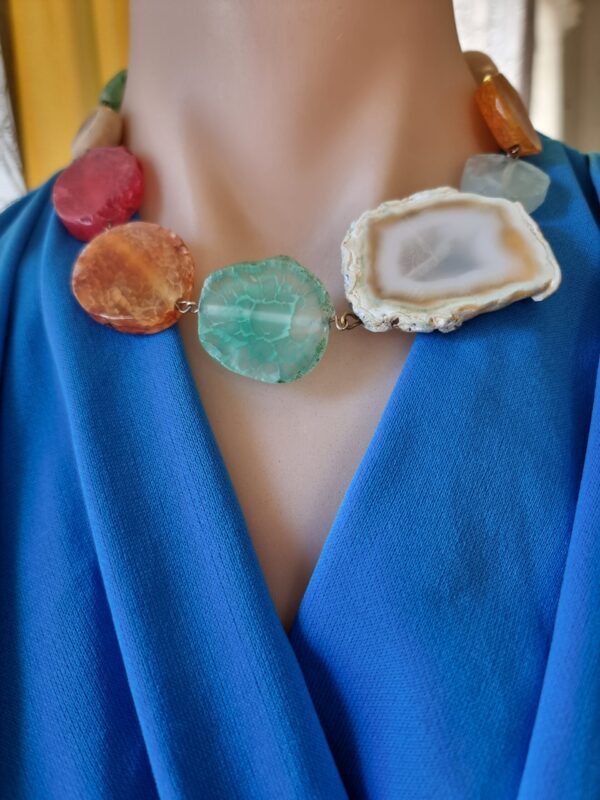 agate multicolour crystal slice necklace