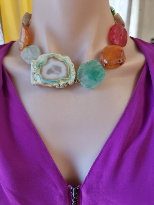 Agate multicolour crystal slice necklace