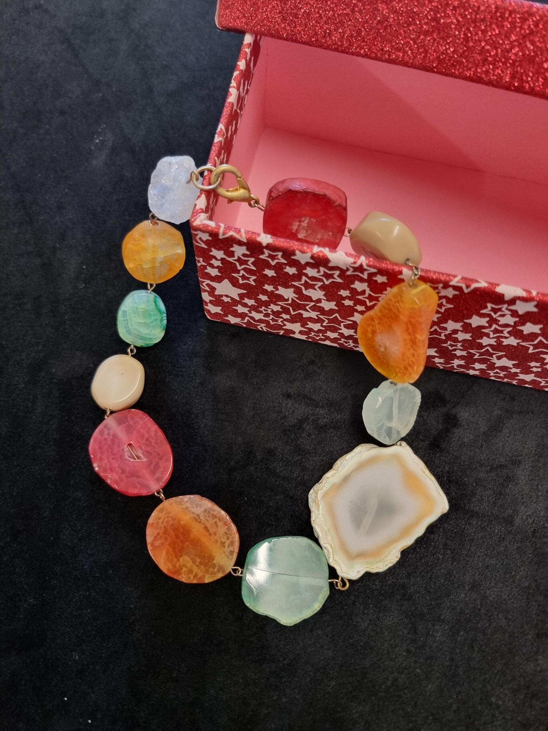 Agate multicolour crystal slice necklace