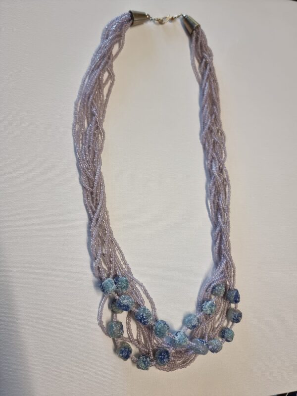 Blue Frosted Crackle Glass Beads Vintage Necklace