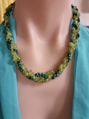 Peridot and Malachite Chip Beaded Necklace and Bracelet