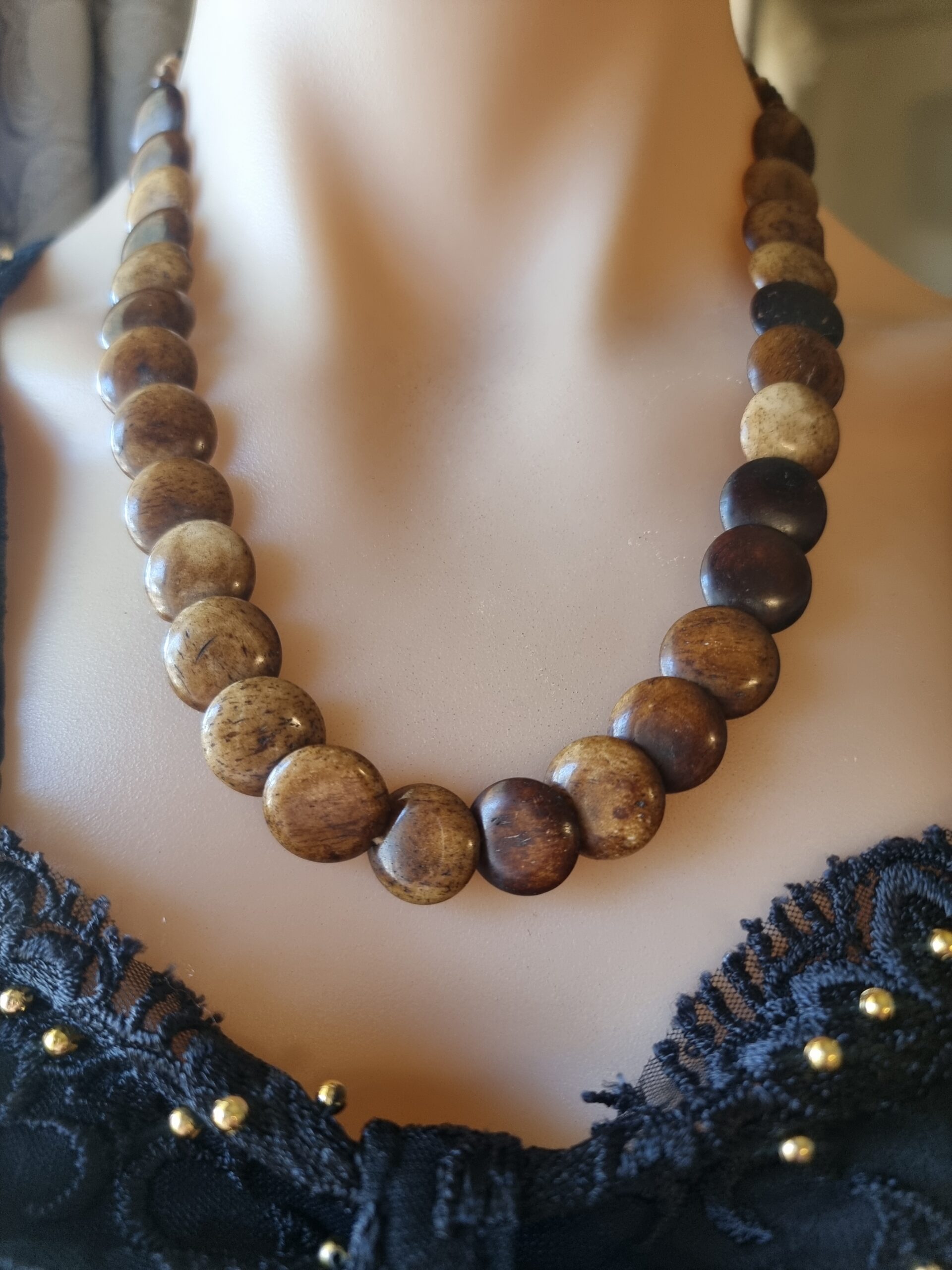 Tiger Eye Disc Gem Beaded Vintage Necklace