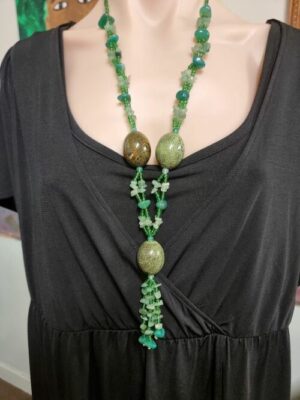 Aventurine Beaded Green Ceramic Glass Necklace