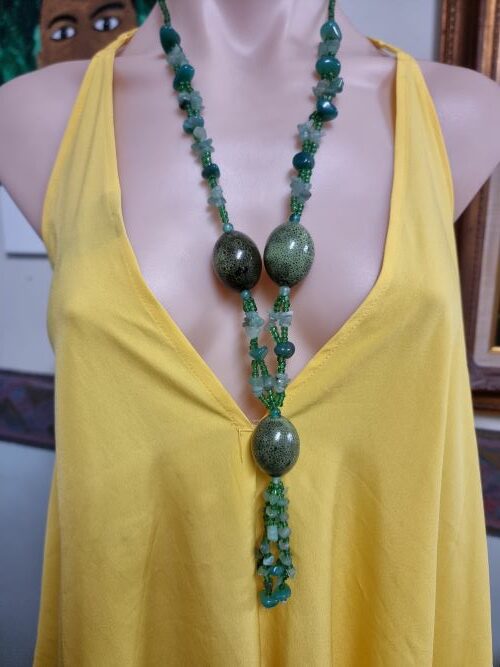 Aventurine Beaded Green Ceramic Glass Necklace