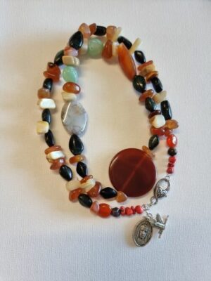 Carnelian and Malachite Nugget Gem Bead Necklace