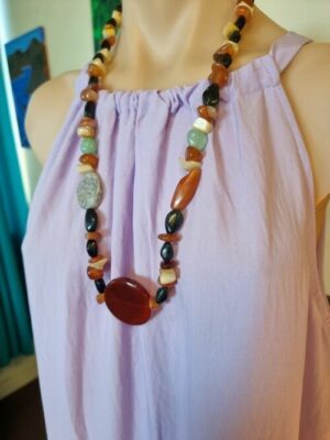 Carnelian and Malachite Nugget Gem Bead Necklace