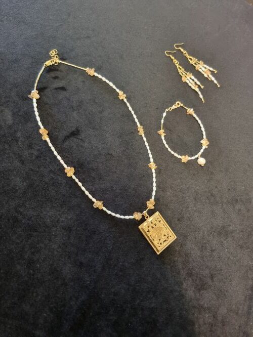 Allah Gold Citrine Pearl Necklace set