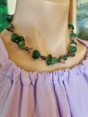 Aventurine Quartz Hematite Crystal Bead Necklace