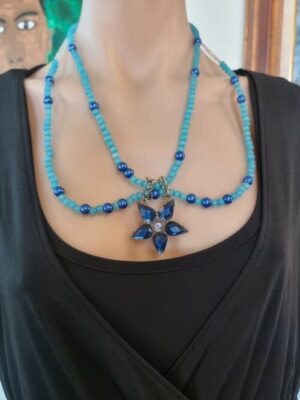 Blue Handmade Cats Eye Glass Bead Star Necklace