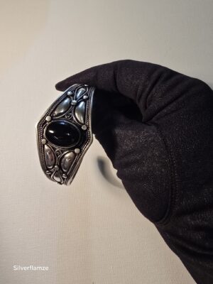 Black Onyx Gem Sterling Silver Cuff Bangle