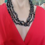 Snow Flake Obsidian Beaded Vintage Necklace