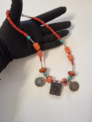 Berber Red Coral Vintage Franc Coin Necklace