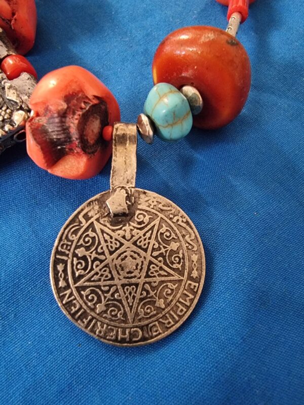 Berber Red Coral Vintage Franc Coin Necklace