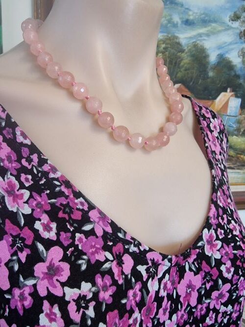 Rose Quartz Crystal Chandelier Bead Necklace