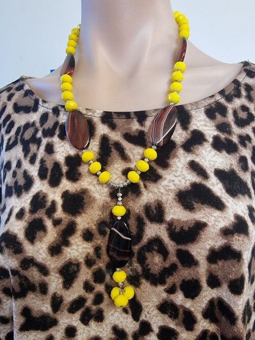 Agate and Yellow Bead Necklace