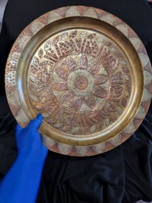 Copper Silver Inlay Antique Arabic Tray