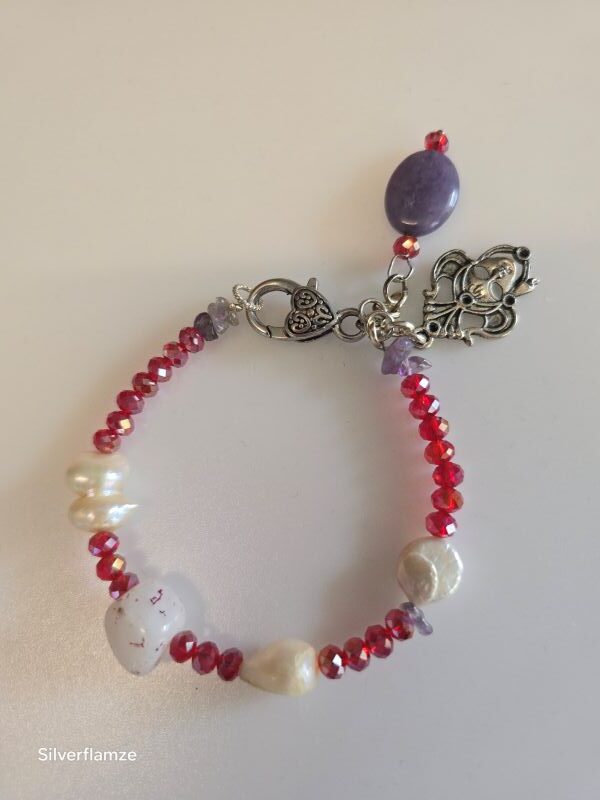 Red Quartz Tooth & Pearl Beaded Necklace Set