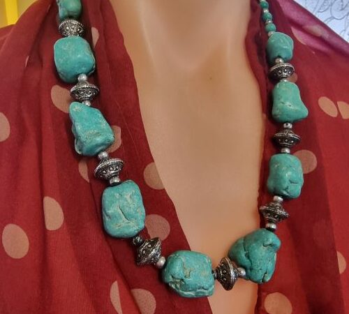 Genuine Vintage sky Blue Turquoise Nugget Necklace