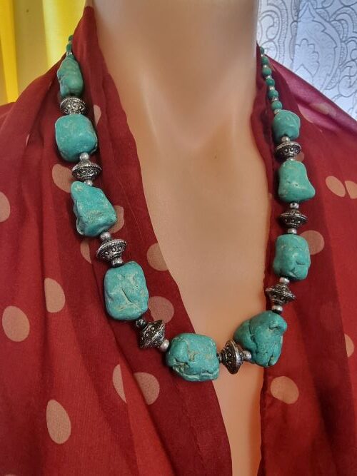 Genuine Vintage sky Blue Turquoise Nugget Necklace