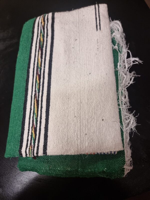 Handmade Green Creme Black Wool Moroccan Mat - Image 4