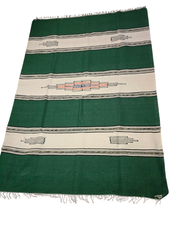 Handwoven wool green and creme berber mat