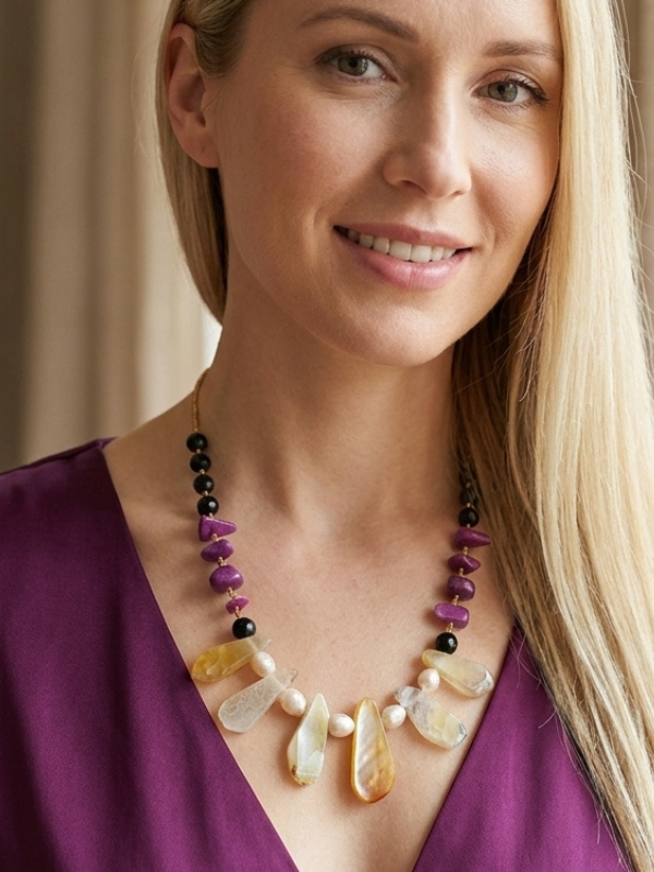 Yellow Quartz crystal necklace
