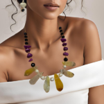 Yellow Quartz Purple Agate Crystal Necklace