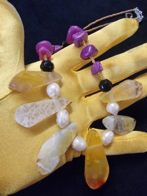 Yellow Quartz Purple Agate Crystal Necklace