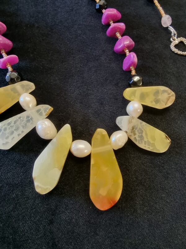 Yellow Quartz Purple Agate Crystal Necklace - Image 5