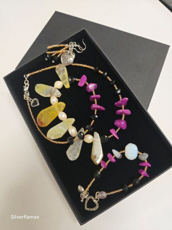 Yellow Quartz Purple Agate Crystal Necklace