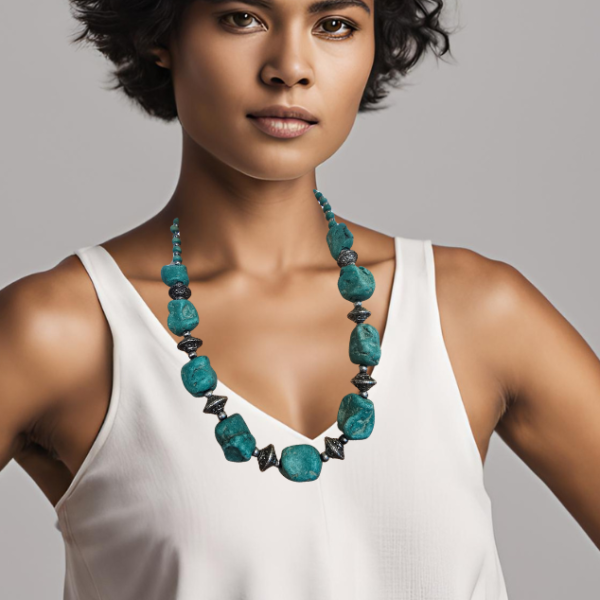 AI created Aboriginal woman wearing turquoise nugget necklace